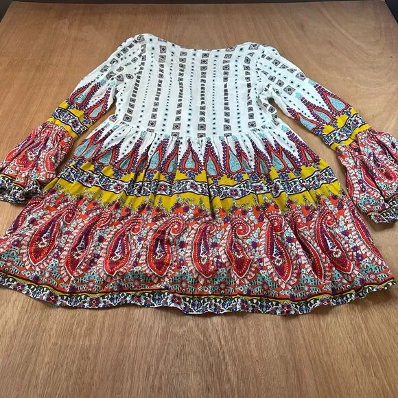 Umgee Tunic Top Womens Medium Boho Floral Long Sleeve Flowy Blouse - Picture 4 of 6